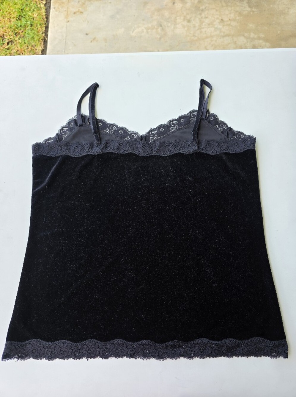 Coldwater Creek Black Velvet Lace Trim Cami Tank Top Women's Large Y2k - Picture 8 of 12